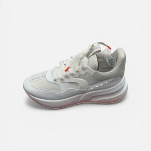 Alexander McQueen White and Gray Platform Sneakers with Orange Accents